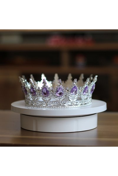 parti pera Cake Crown Silver Color Lilac Stone Hard Plastic Base Bottom Diameter 12 cm
