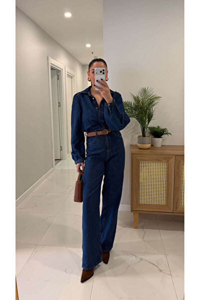 BİRCANÇİL Nersa Dark Blue Belted Jumpsuit
