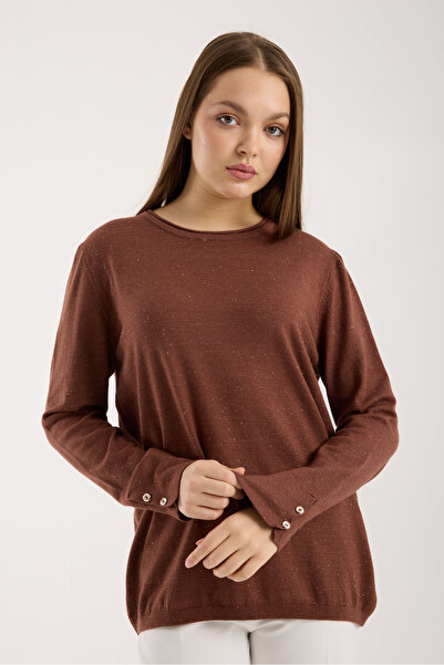 Moda Days Round Neck Glitter Knit Blouse with Wide Button Cuffs