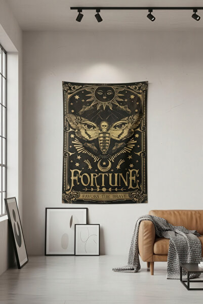 Nivendi Gotik Güve ve Tarot Kartı Kumaş Duvar Örtüsü Ev Dekorasyon Duvar Halı...