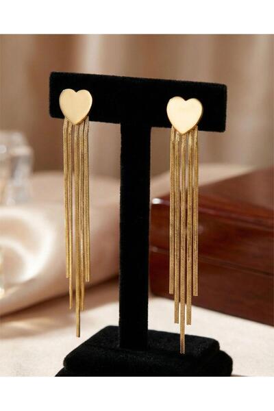 staınless steel Kadın Paslanmaz Çelik, İtalyan zincirli Kalpli Küpe, Sallantılı Model - Gold Renk