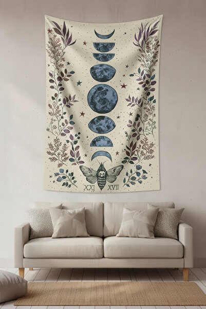 Nivendi Yapraklar Arasında Ay ve Güve Kumaş Duvar Örtüsü Ev Dekorasyon Duvar ...