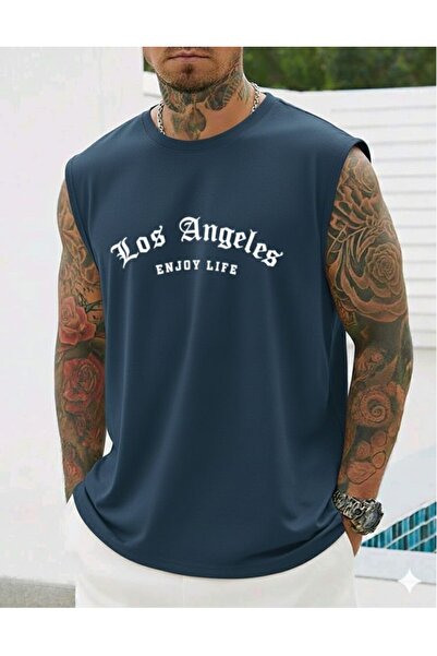 BUWOM Erkek Los Angeles enjoy life baskılı Sıfır Kol Tshirt