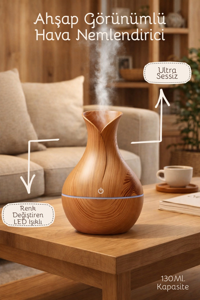 Nandy Home Ahşap Görünümlü Hava Nemlendirici 130 ml. - LED Işıklı - Ultra Sessiz