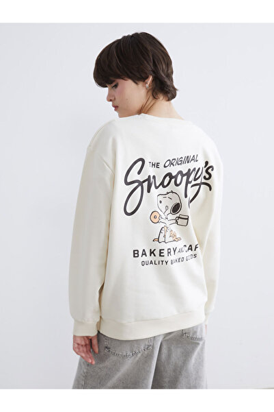 LC Waikiki Beige Snoopy Printed Oversize Women's Thick Sweatshirt