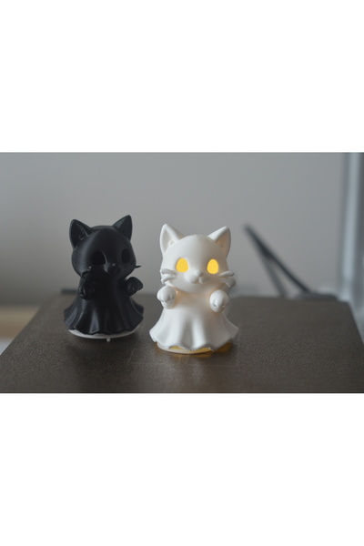 Atsutech Sevimli Mini Led Işıklı Kedi- 1 adet- Tealight- Pilli Mum- Alevsiz D...