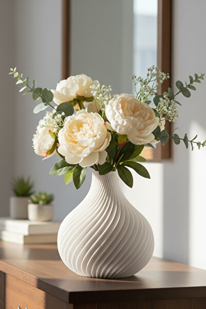 MEK مزهرية ديكور حديثة بتصميم حلزوني باللون الأبيض (18×18.5 سم)