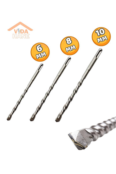 GFB VİDA HANE SDS ELMASLI HİLTİ UCU SETİ 3 ÇEŞİT ( 6 MM - 8 MM - 10 MM ) DUVA...