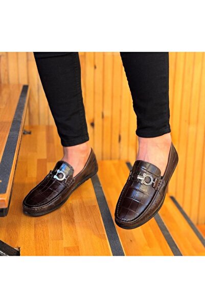 Parlak Croco Baskılı Loafer Ayakkabı