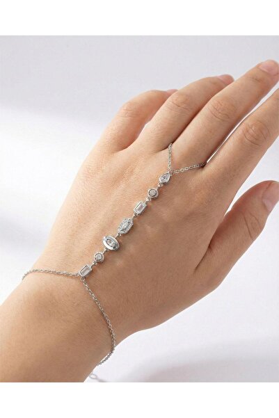 staınless steel Kadın Paslanmaz Çelik 7 Element Zirkon Baget Taşlı Şahmeran -...