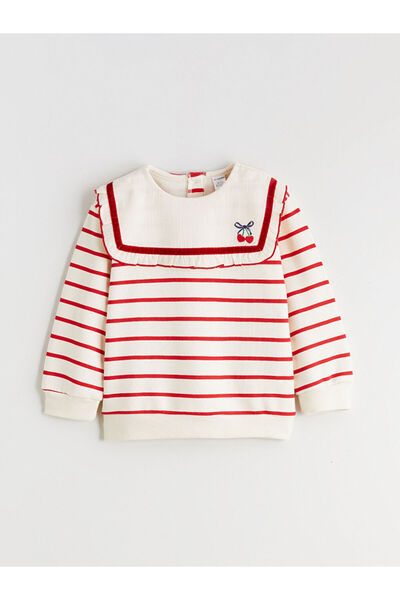 LC Waikiki Lcw Kidsred Peter Pan collar Striped Girls' Sweatshirt