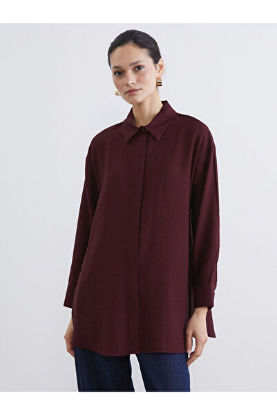 LC Waikiki Lcw Modestbordo Women's Shirt Tunic with Tie Detail