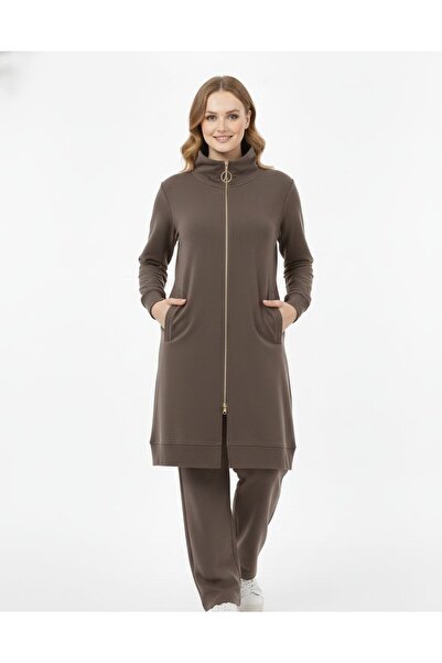 Ceyda Nur Örkcü Women's Mock Neck Zipper Suit - Tunic Pants 2-Piece Suit