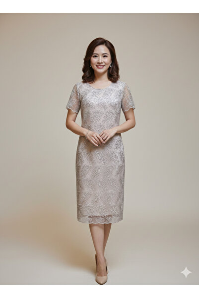 izmoda Dantel Yarim Kol Pudra Elbise