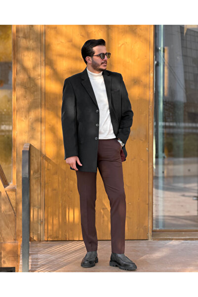 Avni Ceylan Modern Hakim Collar Men's Slim Fit Cashmere Coat