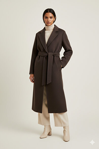 Meşe Moda Kuşak Detaylı Yün Palto