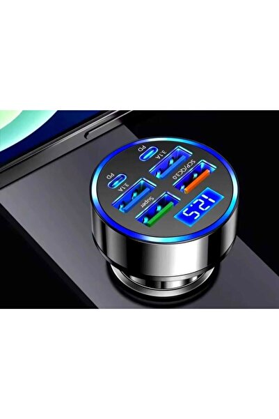 Genel Markalar 6'sı 1 Arada Araç Şarj Cihazı Ekranlı, USB 3.0/3.1A Hızlı Şarj...