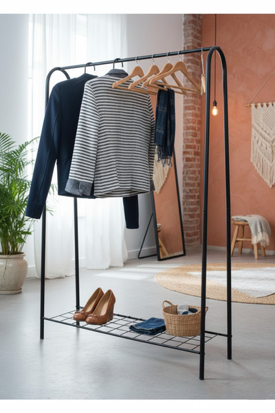 Vovikon Tek Raflı Ayakkabılıklı Elbise Kıyafet Askısı Ayaklı Askılık