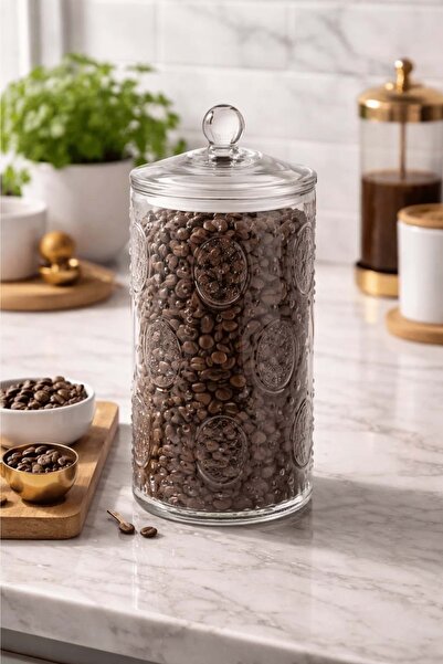 Jenisa 2300 Ml. Patterned Glass Jar with Lid - Large Size Glass Storage Container