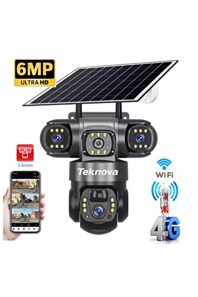 Teknova Teknova Surveillance Camera, 4G, Solar Charging, 6MP, 3 Lenses, PTZ, IP66, PIR+Radar Detection