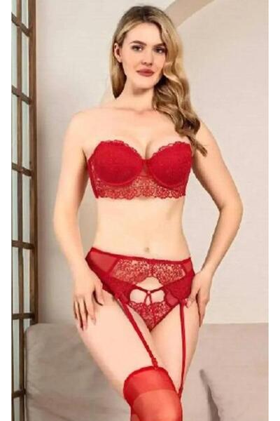 Nurteks 2458 Dantelli Destekli Straplez Jartiyer Sütyen Takım