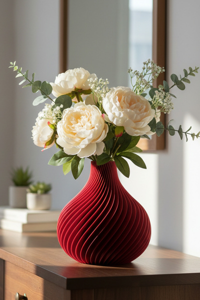 MEK Spiral Design Modern Decorative Vase Red (18X18.5Cm)
