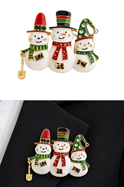 TAKIŞTIR Altın Renk Kardan Adam Figürlü Yılbaşı Temalı Broş