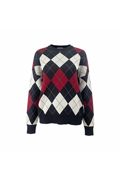 mahira collection Women's Crew Neck Diamond Patterned Knitwear Sweater