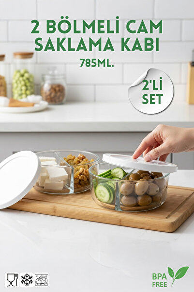 Nandy Home مجموعة من حاويتين زجاجيتين للتخزين مع غطاء ومقسمين - حاوية تخزين مع غطاء ومقسمات