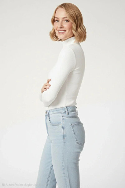 MODA Kadın Tam Boğazlı Fitilli Likrali Kaşkorse Badi İnce Uzun Kollu Kazak - ...