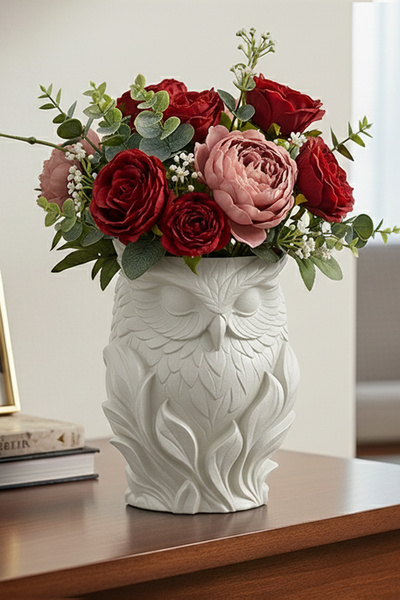 MEK مزهرية زخرفية بتصميم البومة باللون الأبيض (16×11.5 سم)