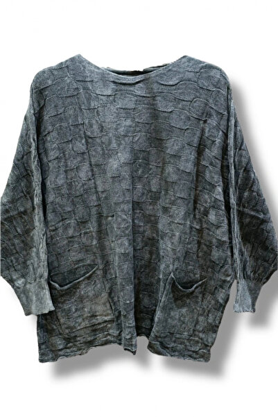 Butik Tricotaje din bumbac cu model pătrat, cu două buzunare, spălate - Antracit