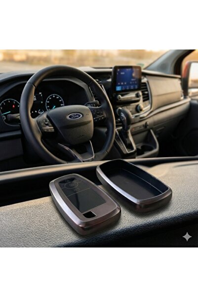 Oto Aksesuarcım غطاء حماية لمفتاح السيارة الذكي من السيليكون بثلاثة أزرار متوافق مع فورد، لون رمادي