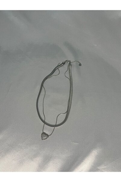 stainles steel Silver Color Necklace with Stone Heart Two Rows Italian Chain