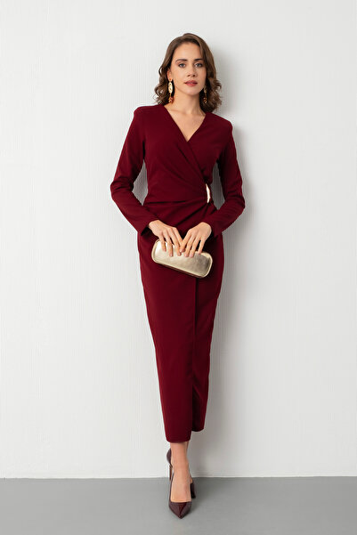 Lafaba Kadın Bordo Aksesuar Detay Midi Davet Elbisesi