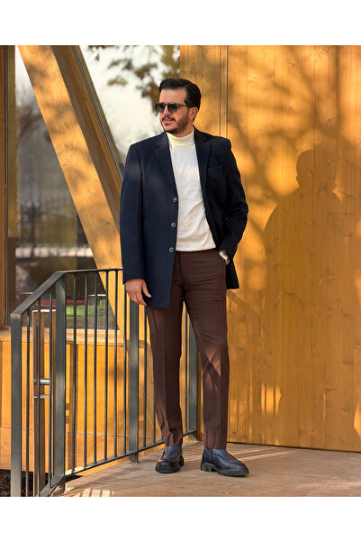 Avni Ceylan Modern Hakim Collar Men's Slim Fit Cashmere Coat