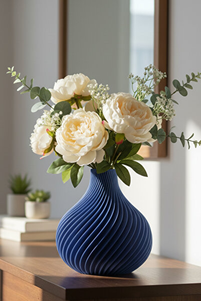 MEK مزهرية ديكور حديثة بتصميم حلزوني باللون الأزرق (18×18.5 سم)