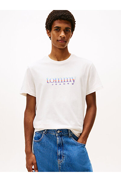 Tommy Hilfiger Erkek Logolu Pamuklu Bisiklet Yakalı Şık Görünüşlü Günlük Kull...