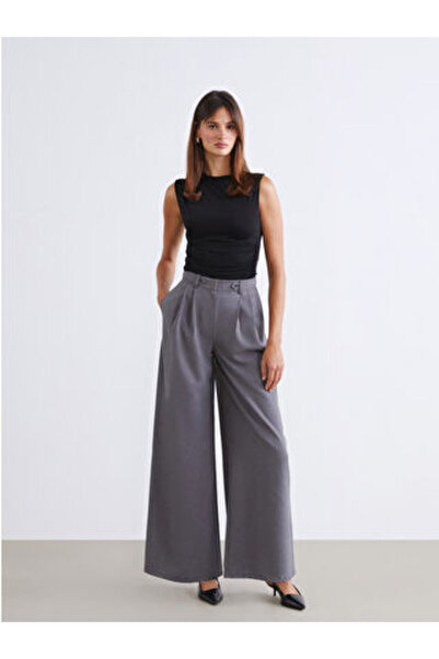 LC Waikiki M1 Season Gray Wide Leg Pleated Women's Pants