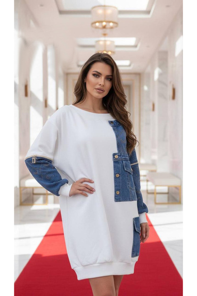 Velvet Casual Sport Dress T.A.T.U 9169 – White & Denim