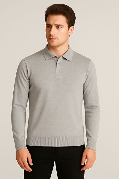 Baran Işık سترة صوفية رفيعة بياقة بولو وثلاثة أزرار