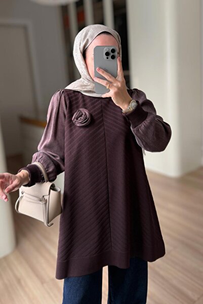 Ka Hijab Rose Detail Mercerized Tunic - Brown