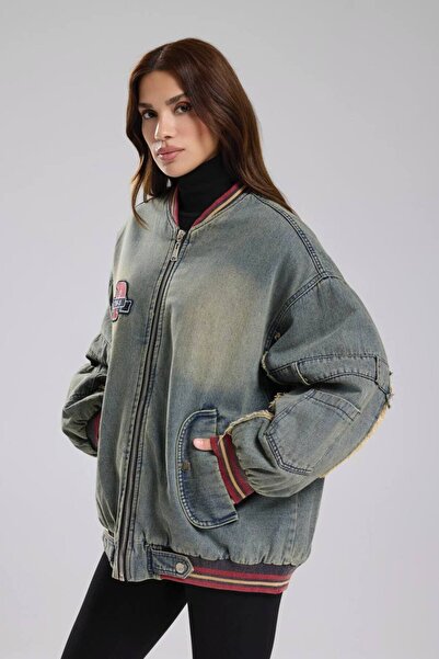 tw3 Kadın Denim Kumaş İçi Kapitone Astarlı Sırtı Baskı Detaylı Tasarım Ceket ...