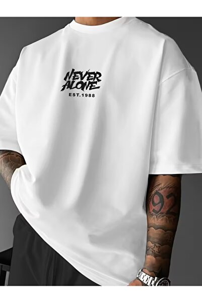 4desire.ro Men's T-shirt NEVER ALONE front/back Ink, Classic Regular Fit, 100% Cotton, Vegan Approved