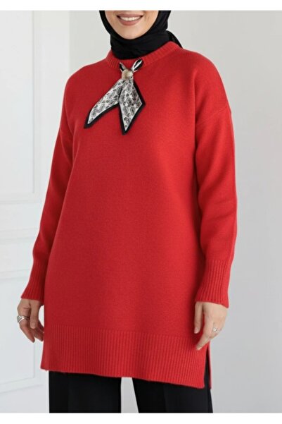 KARSEL Tunic Knitwear Sweater with Scarf