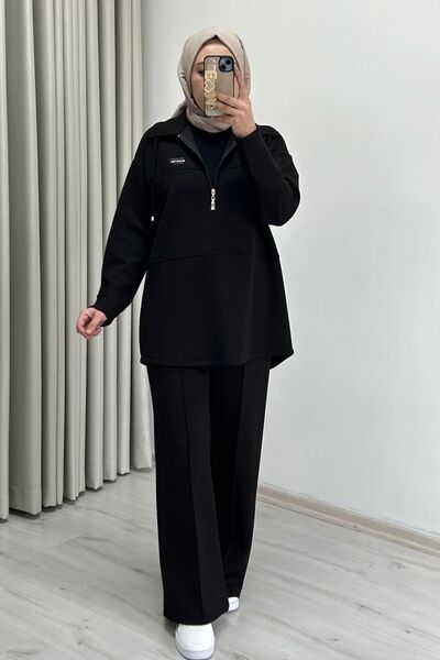 T Moda Store Tripen Gömlek Yaka Premium Kumaş Yarım Fermuar Detaylı Kadın İki...