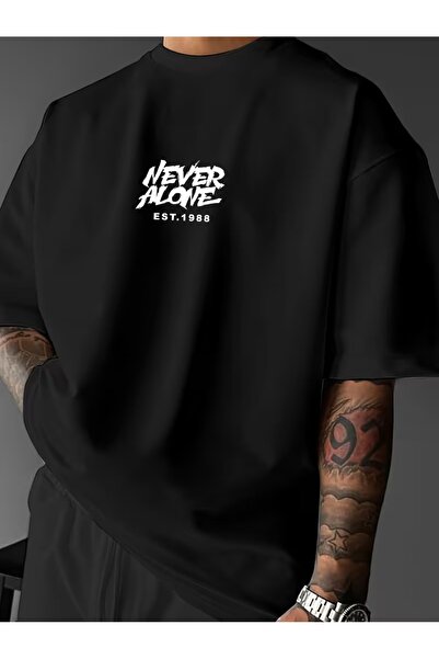 4desire.ro Tricou barbati NEVER ALONE fata/ verso Ink, Classic Regular Fit, B...