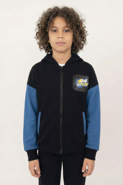 Kyron Boy's Multi-Colored Hooded College Jacket – Sporty Style Zippered Casual Sweatshirt Jacket