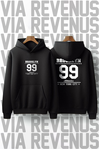 Vordevia سترة بروكلين 99 مطبوع للجنسين قصة فضفاضة بغطاء رأس - هودي بتصميم جرا...