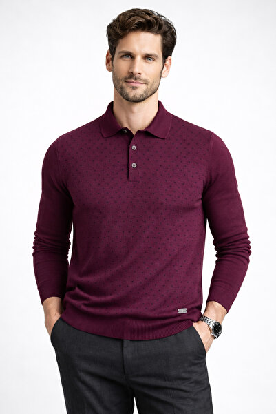 FORMENTİ Pulover pentru bărbați cu guler polo cu model cu buline din amestec de lână